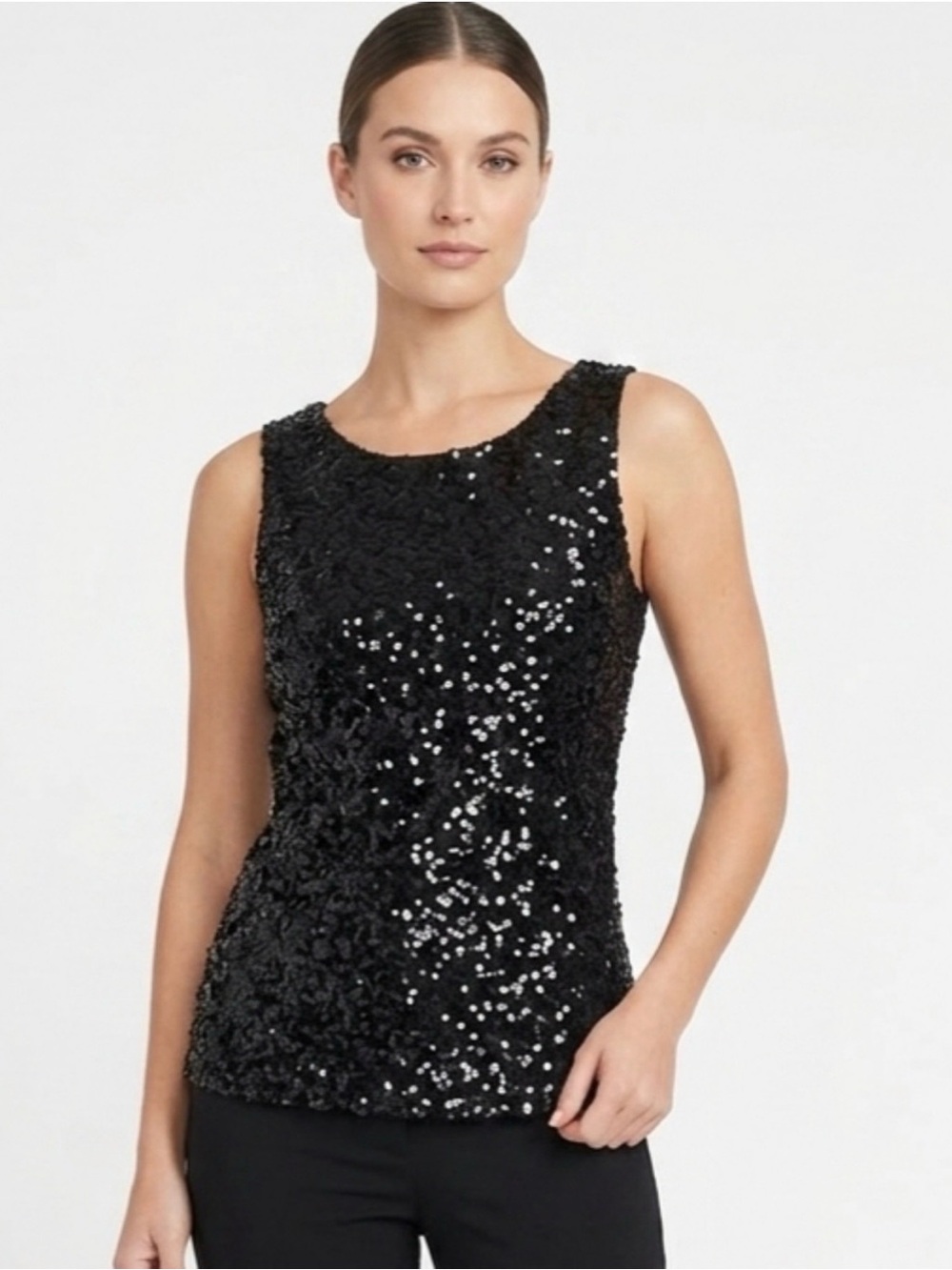 Chaus Black Sequin Sleeveless Top NWT